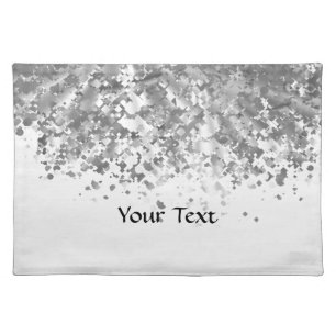White and faux glitter personalized cloth placemat