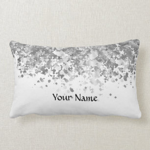 White and faux glitter personalized lumbar pillow