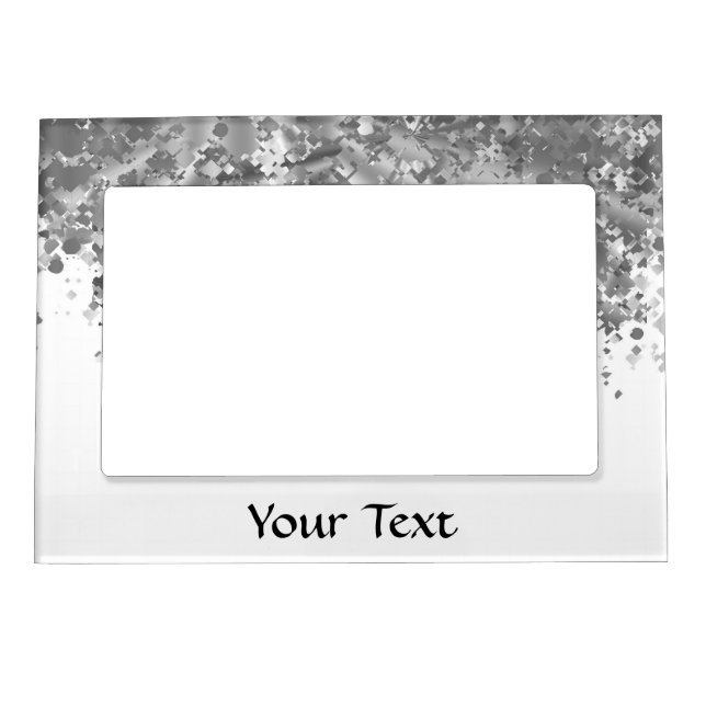 White and faux glitter personalized magnetic picture frame (Front)