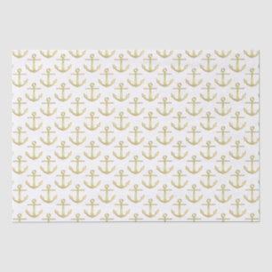 White and Faux Gold Anchors Pattern Tissue Paper