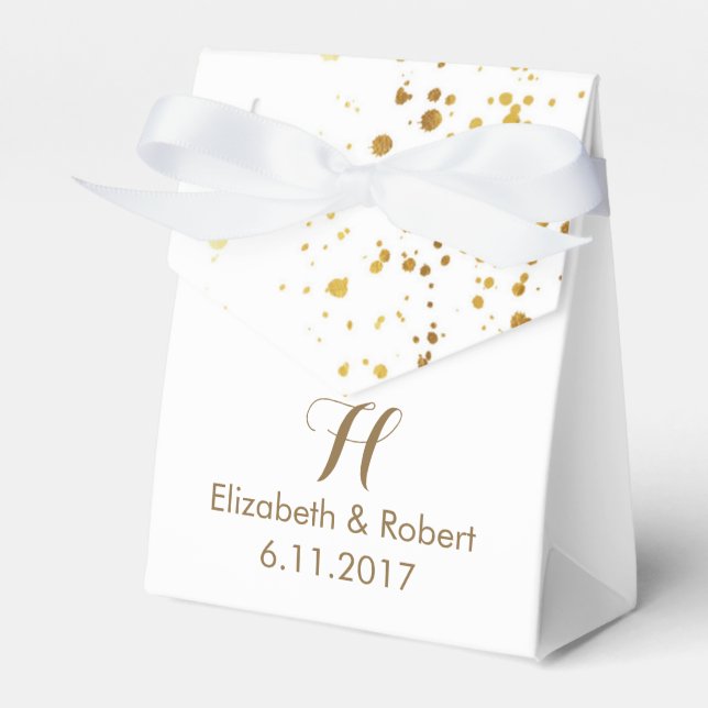 White and Faux Gold Glitter Favor Boxes (Front Side)