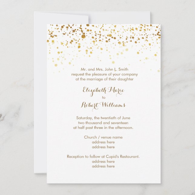 White and Faux Gold Glitter Invitation (Front)