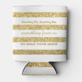 White and Faux Gold Glitter Stripes | Wedding Can Cooler (Front)