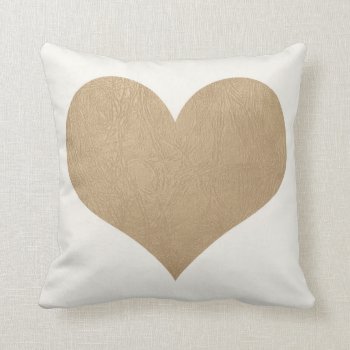 White And Faux Gold Leather Heart Throw Pillow by OakStreetPress at Zazzle