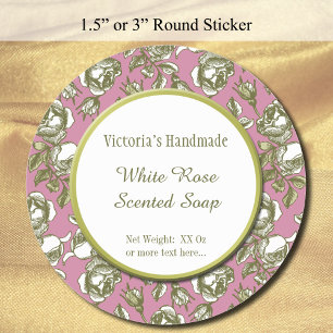 White and Faux Gold Rose Custom Soap Stickers