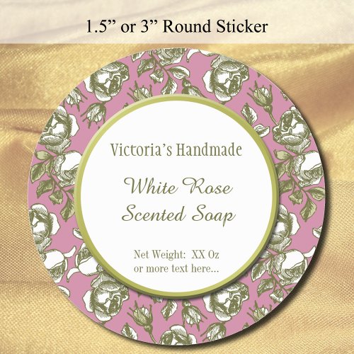 White and Faux Gold Rose Custom Soap Stickers