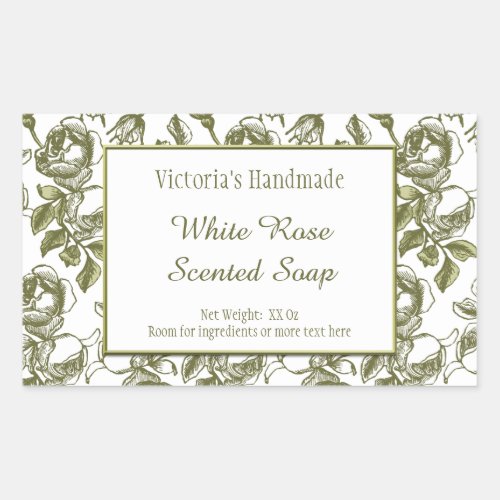 White and Faux Gold Rose Etching Editable Soap Rectangular Sticker