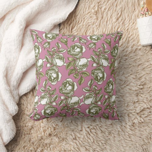 White and Faux Gold Rose on Pink Pillow