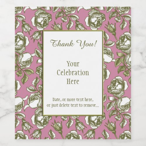 White and Faux Gold Rose Pattern Custom Wine Label