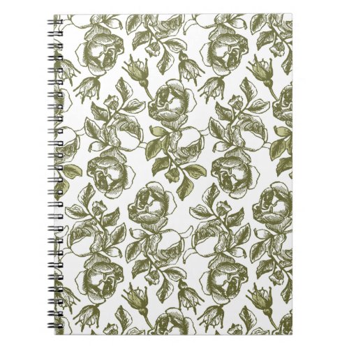 White and Faux Gold Rose Pattern Notebook