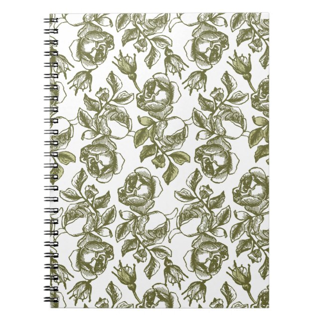 White and Faux Gold Rose Pattern Notebook (Front)