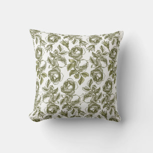 White and Faux Gold Rose Pattern Pillow