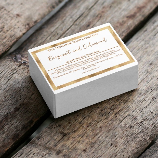 White and faux gold waterproof soap box label (Creator Uploaded)