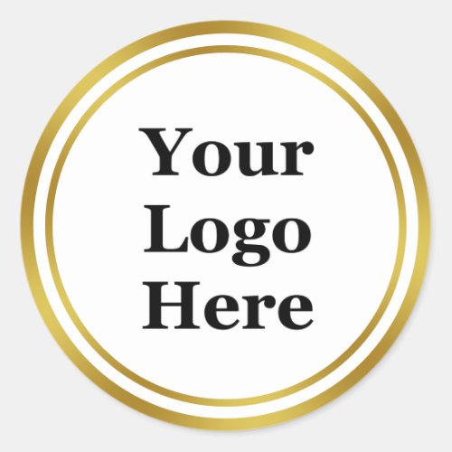 White and Faux Gold Your Logo Here Classic Round Sticker