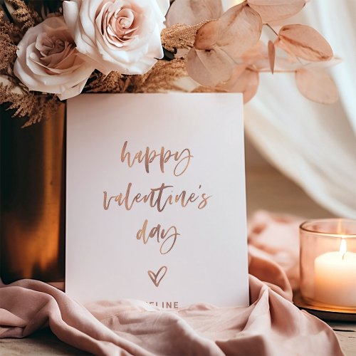 White and Faux Rose Gold Script  Heart Valentine Holiday Card