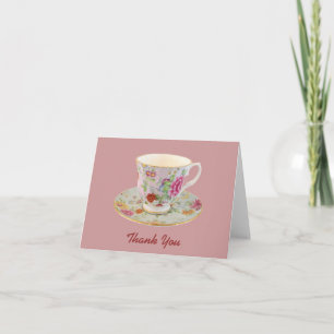 White and Floral Teacup and Saucer Thank You Note Card