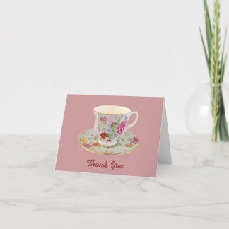 White and Floral Teacup and Saucer Thank You Note Card