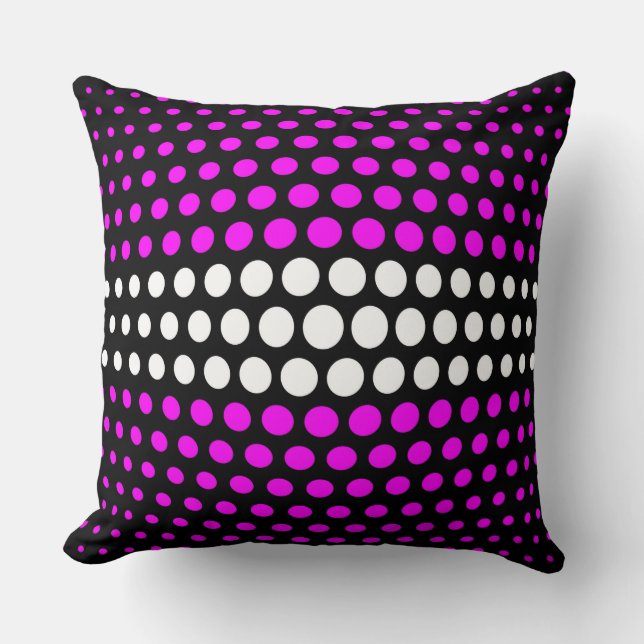 White and Fuchsia Polka Dots Pattern Throw Pillow (Front)