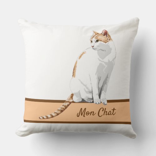 White and Ginger Cat Personalized Throw Pillow