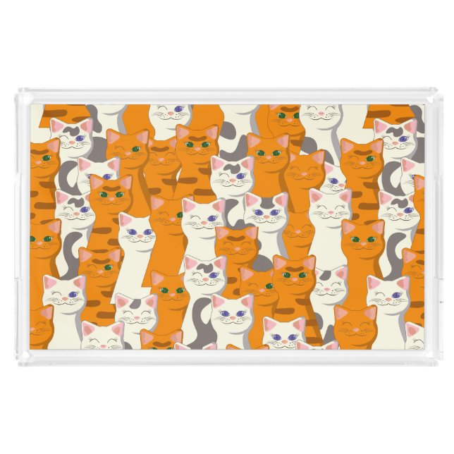 White and ginger cats pattern green eyes blue eyes acrylic tray (Front)