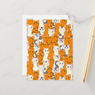 White and ginger cats pattern green eyes blue eyes announcement postcard