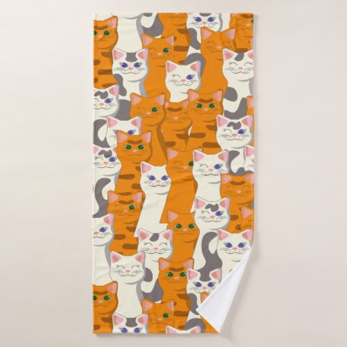 White and ginger cats pattern green eyes blue eyes bath towel