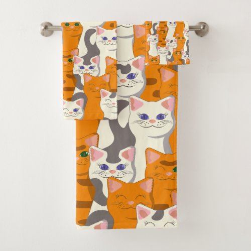 White and ginger cats pattern green eyes blue eyes bath towel set