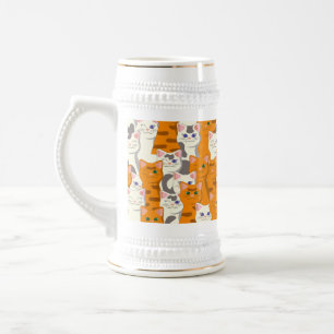 White and ginger cats pattern green eyes blue eyes beer stein
