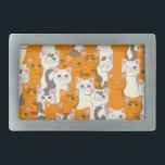 White and ginger cats pattern green eyes blue eyes belt buckle<br><div class="desc">Seamless pattern with white,  ginger,  stripped,  tabby and spotted cats</div>