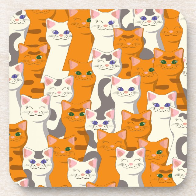 White and ginger cats pattern green eyes blue eyes beverage coaster (Front)