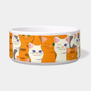 White and ginger cats pattern green eyes blue eyes bowl