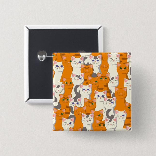 White and ginger cats pattern green eyes blue eyes button (Front & Back)