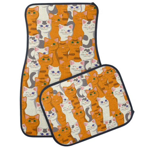 White and ginger cats pattern green eyes blue eyes car floor mat