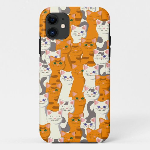 White and ginger cats pattern green eyes blue eyes iPhone 11 case