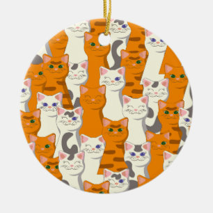 White and ginger cats pattern green eyes blue eyes ceramic ornament