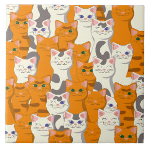 White and ginger cats pattern green eyes blue eyes ceramic tile