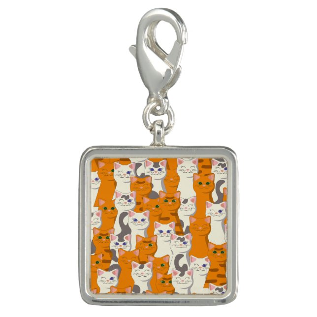 White and ginger cats pattern green eyes blue eyes charm (Front)