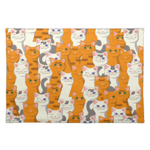 White and ginger cats pattern green eyes blue eyes cloth placemat