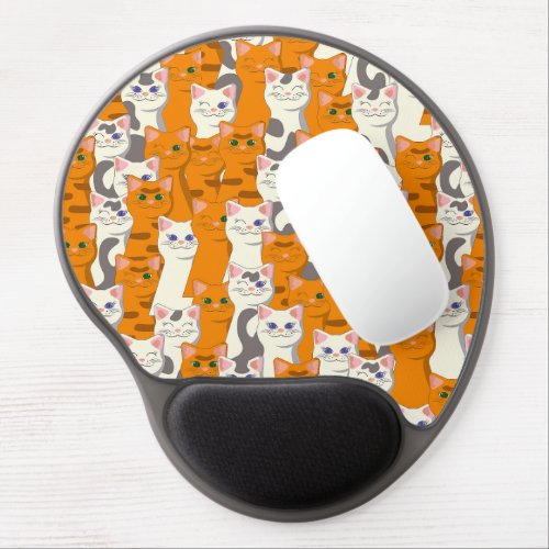 White and ginger cats pattern green eyes blue eyes gel mouse pad