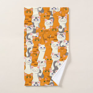 White and ginger cats pattern green eyes blue eyes hand towel