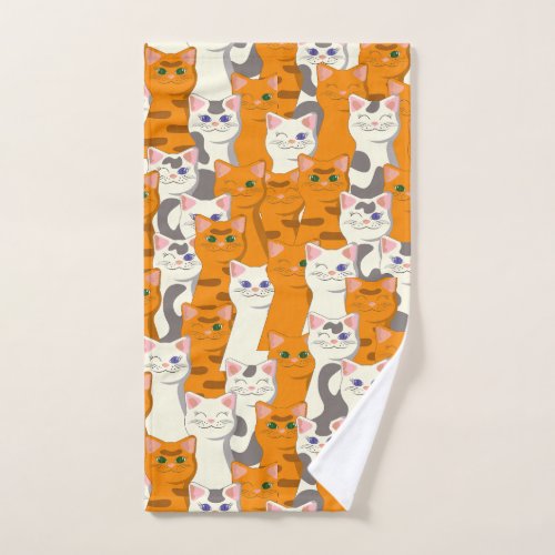 White and ginger cats pattern green eyes blue eyes hand towel 