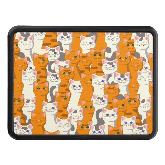 White and ginger cats pattern green eyes blue eyes hitch cover (Front)