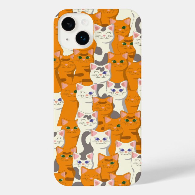 White and ginger cats pattern green eyes blue eyes iPhone case (Back)