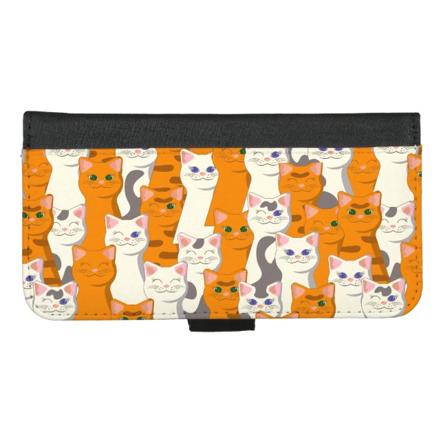 White and ginger cats pattern green eyes blue eyes iPhone wallet case (Front (Horizontal))