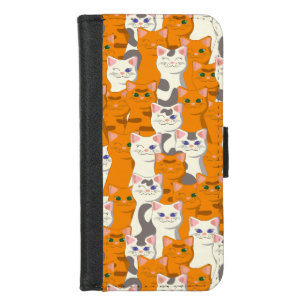 White and ginger cats pattern green eyes blue eyes iPhone 8/7 wallet case