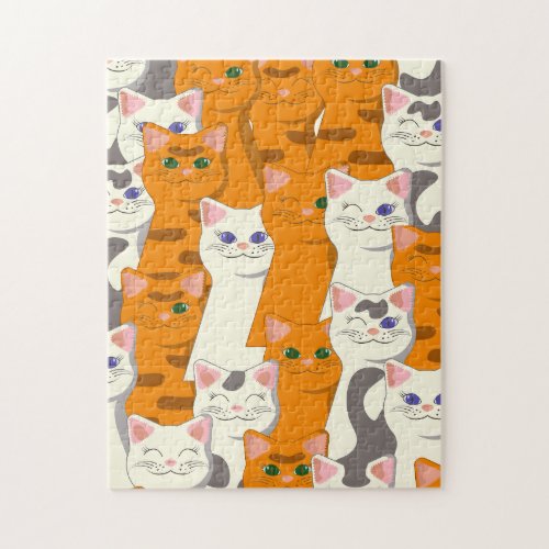 White and ginger cats pattern green eyes blue eyes jigsaw puzzle