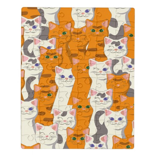 White and ginger cats pattern green eyes blue eyes jigsaw puzzle