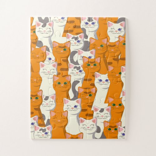 White and ginger cats pattern green eyes blue eyes jigsaw puzzle