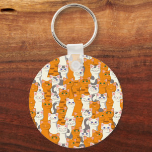 White and ginger cats pattern green eyes blue eyes keychain