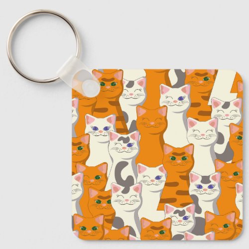 White and ginger cats pattern green eyes blue eyes keychain